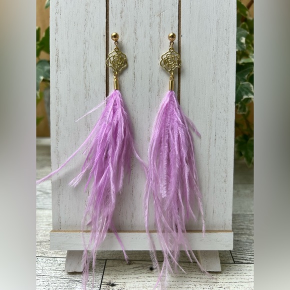 Long Dangle Pink Feather Hippie Chic Earrings - Flirty Boho Chic Earrings - Picture 11 of 15